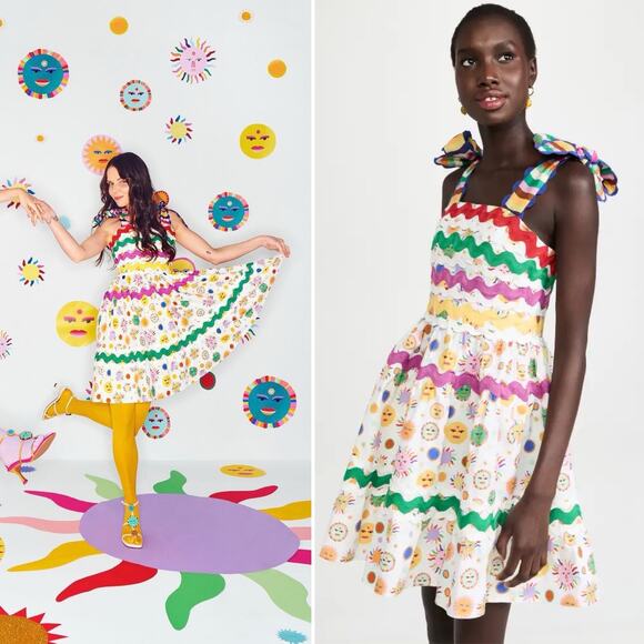 CeliaB Dresses & Skirts - CeliaB Suhail Dress Sun Print Fit & Flare Mini Sundress Rainbow Celia B Trim L